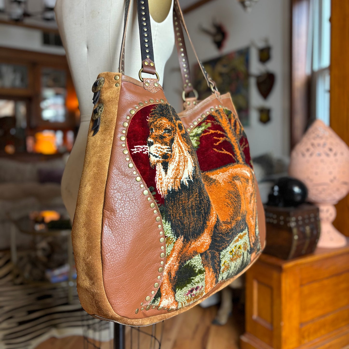 Jungle King Velvet Tapestry Bag