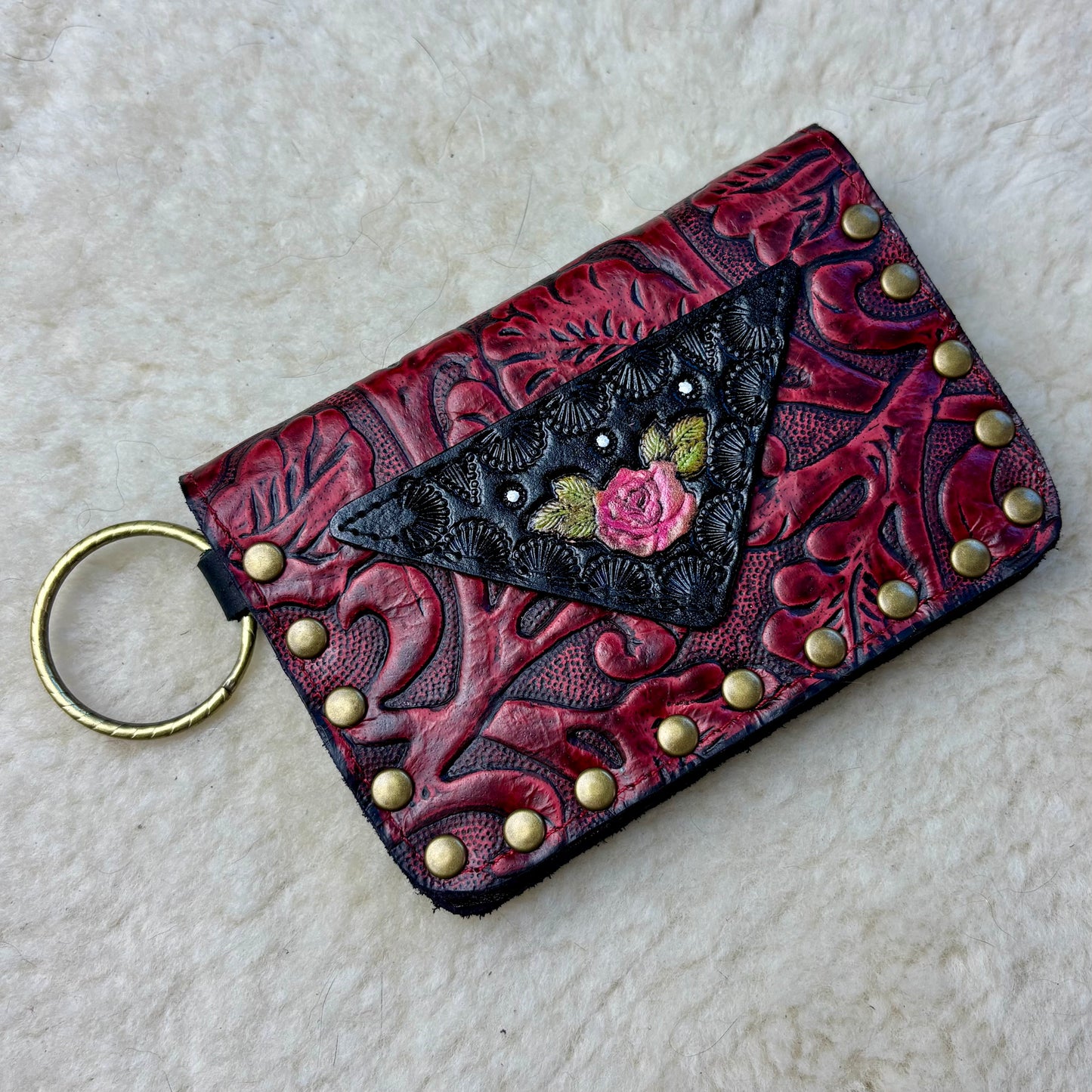 Deep Red Filigree Leather Wallet