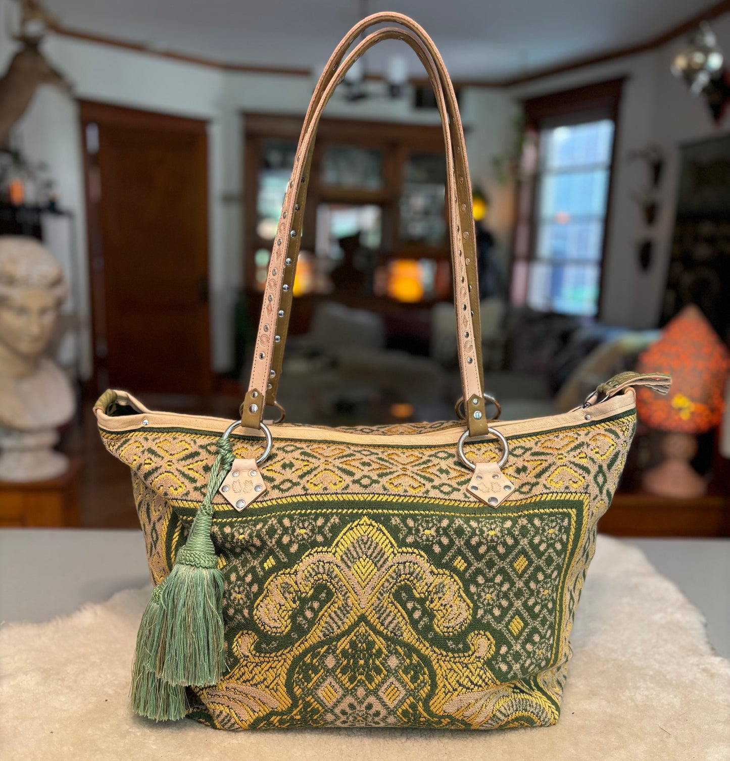 Green and Gold Vintage Prayer Rug Bag