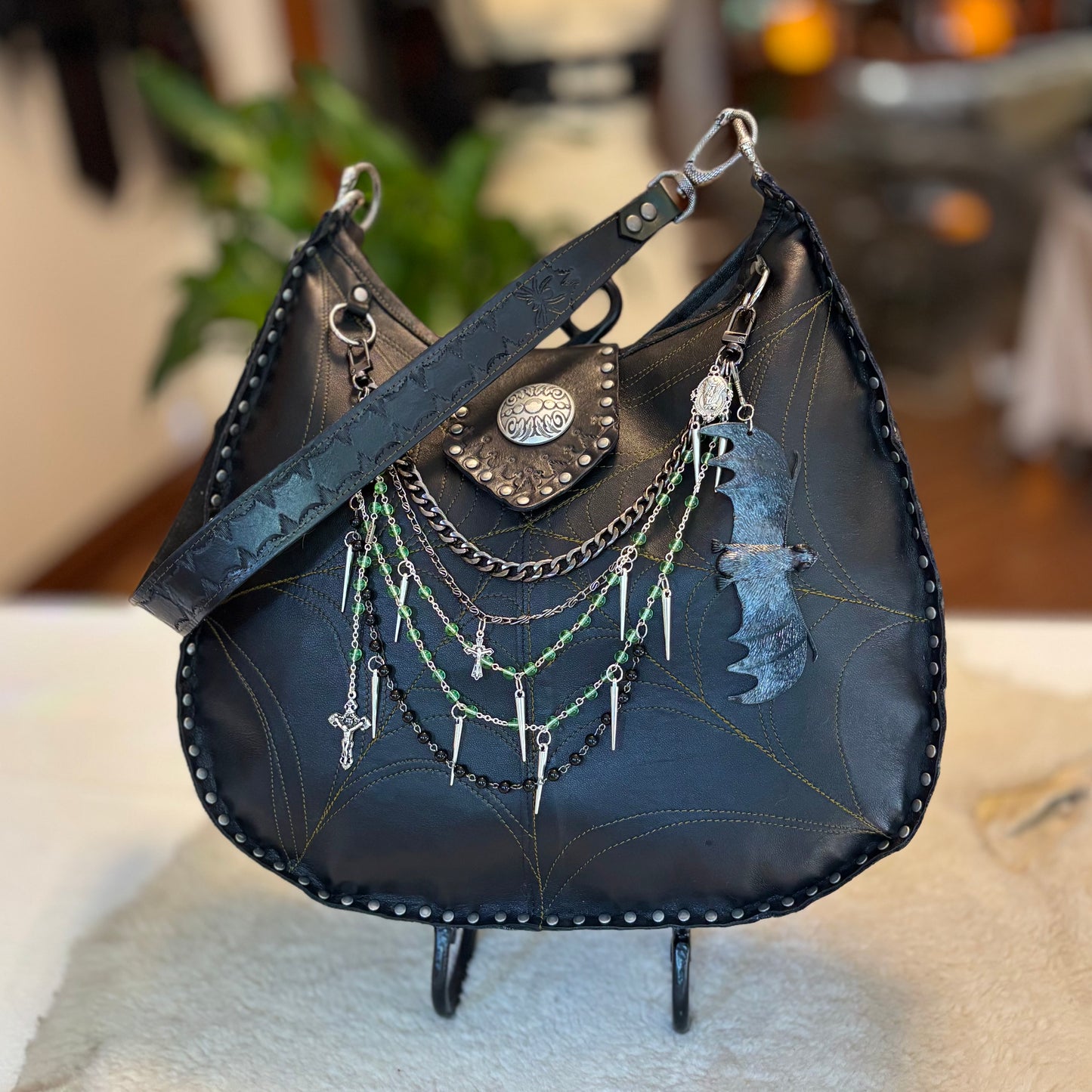 Black and Green Spiderweb Bag