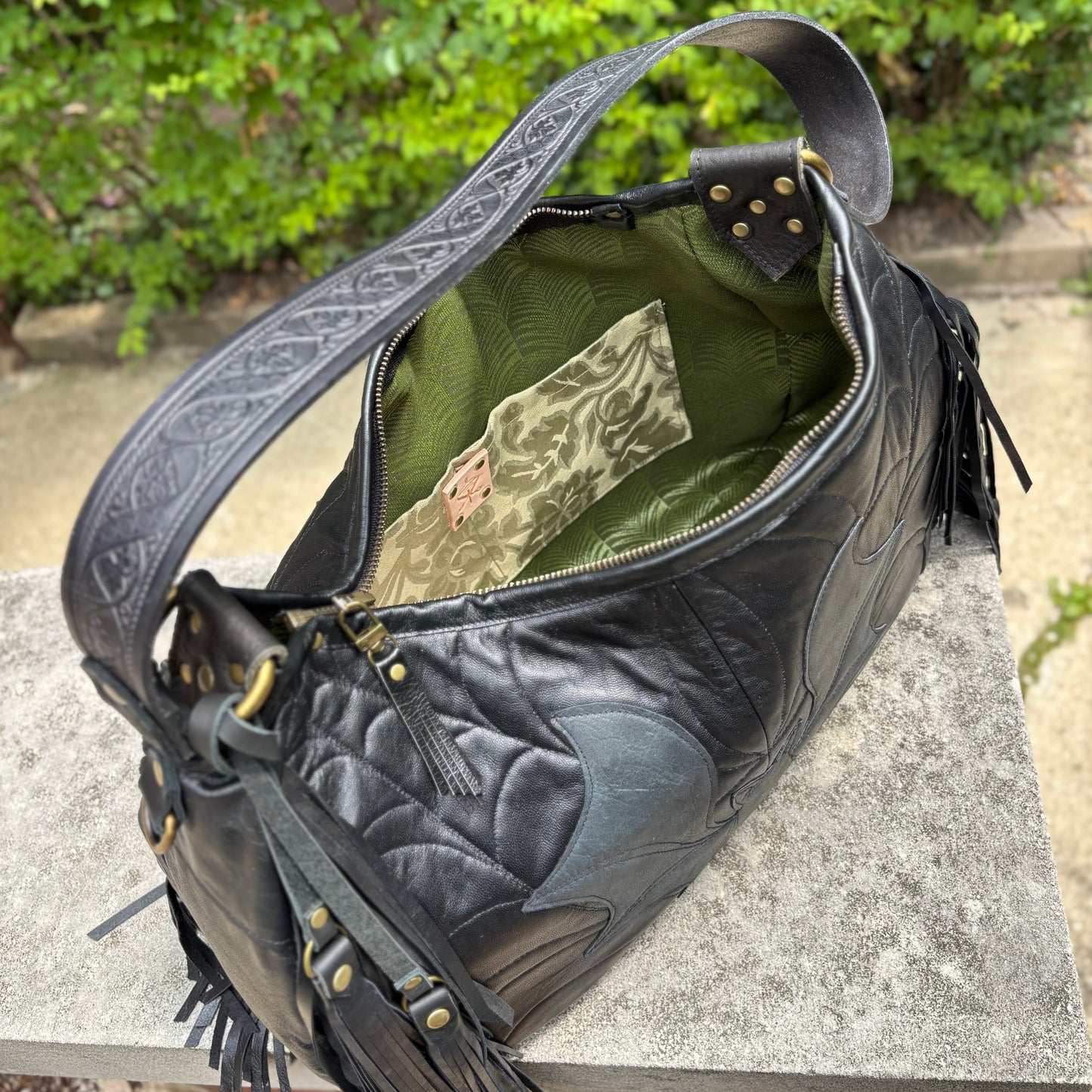 Reclaimed Leather Bat Ziptop Bag