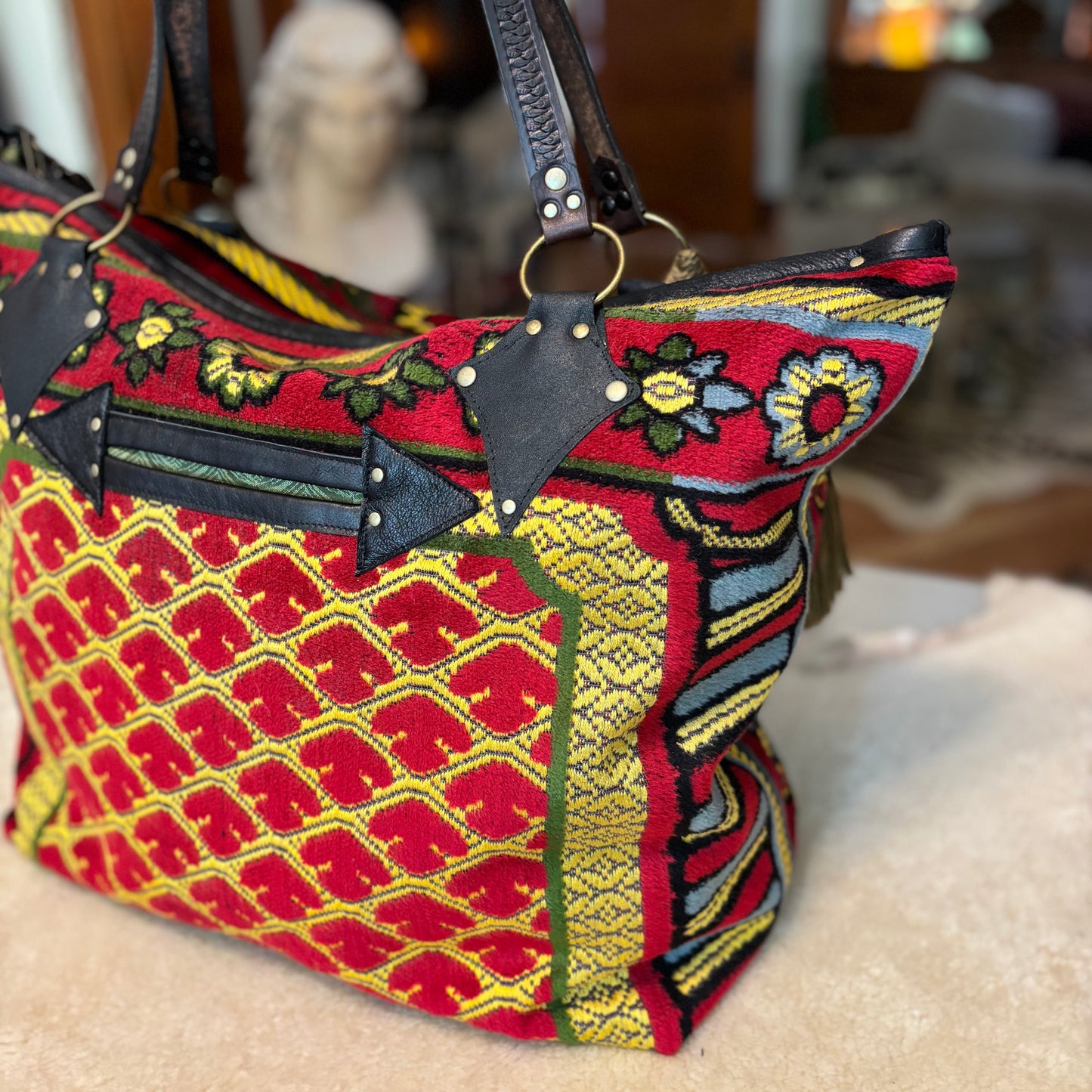 Red and Gold Vintage Prayer Rug Bag