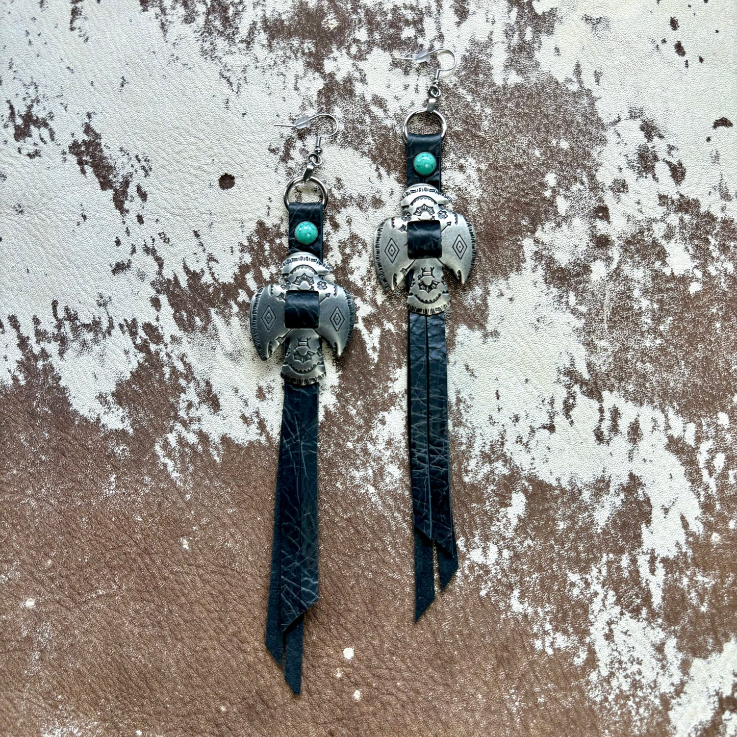 Black Thunderbird Earrings with Turquoise