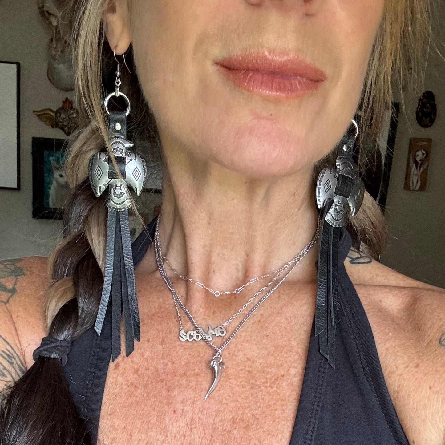 Black Thunderbird Earrings with Turquoise