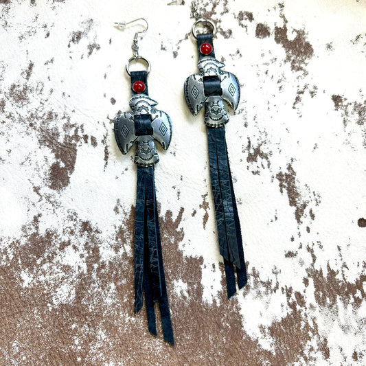 Black Thunderbird Earrings with Coral