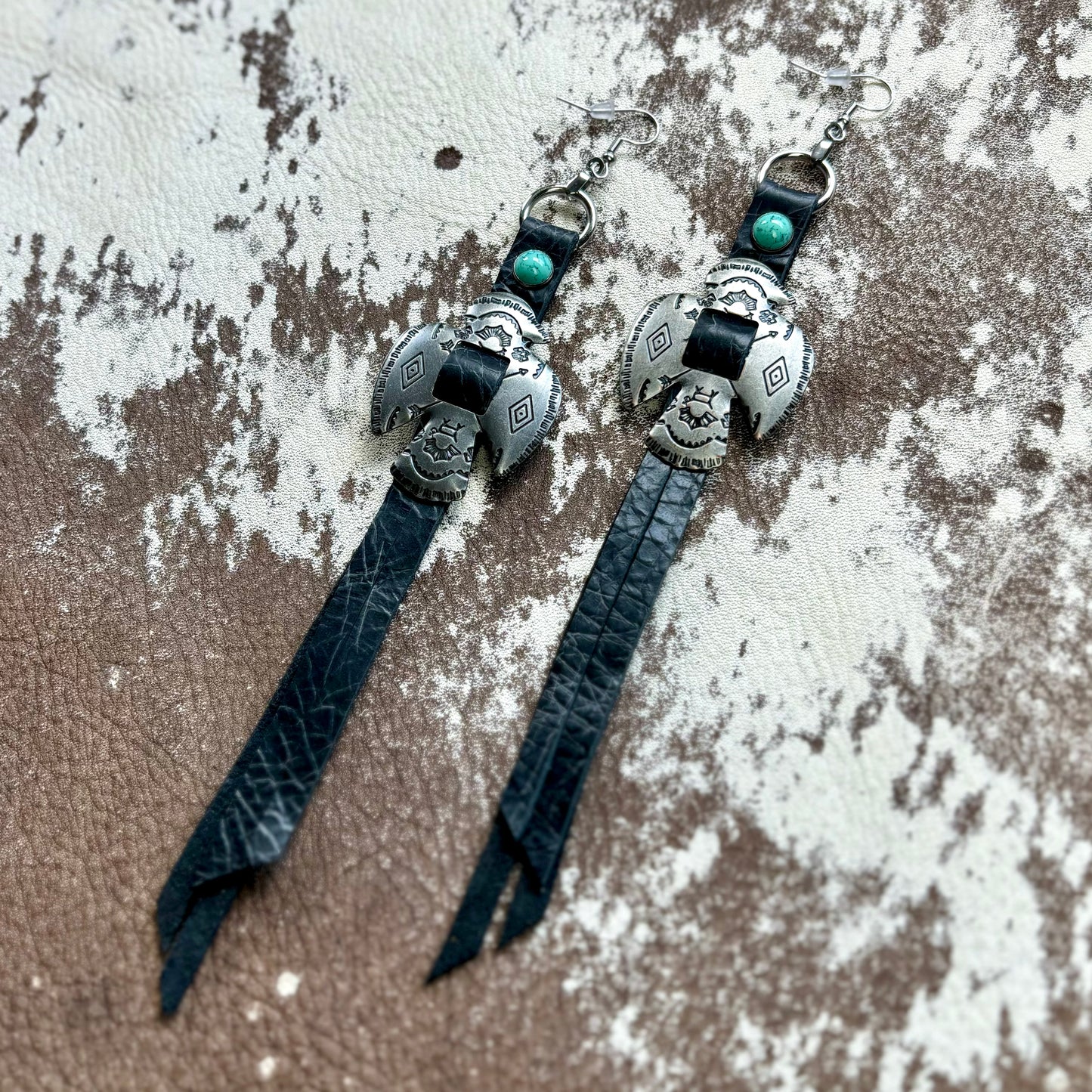 Black Thunderbird Earrings with Turquoise