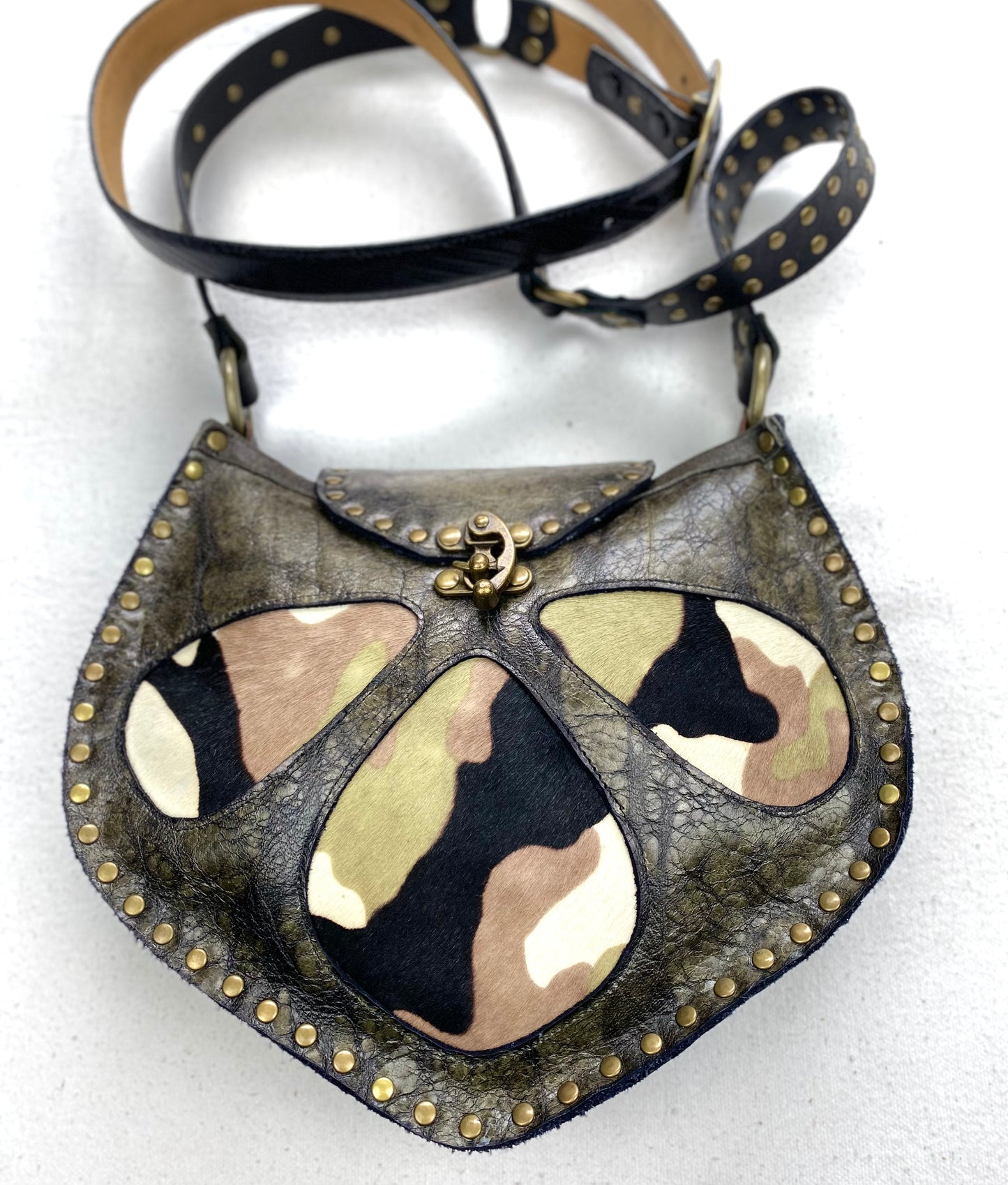 Vintage Olive Crossbody with Camouflage Windows