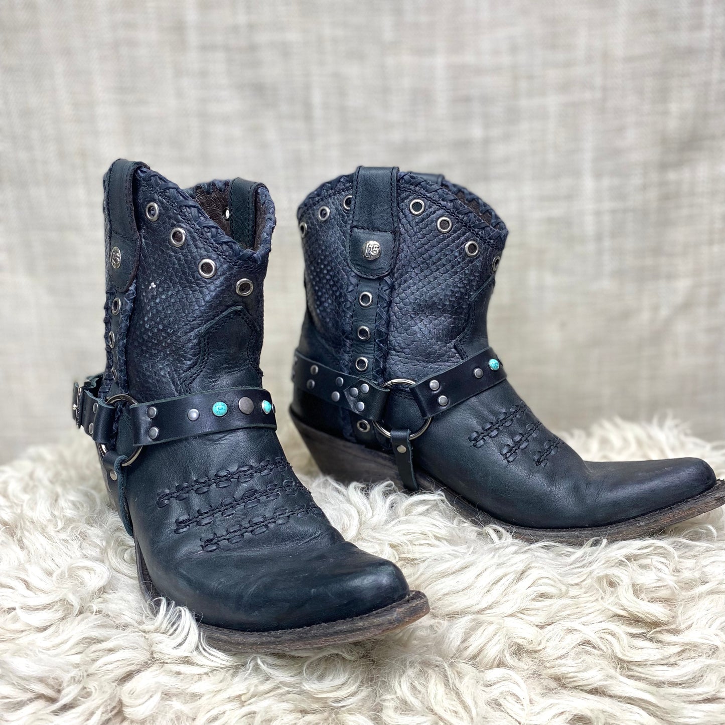 Black Leather & Turquoise Boot Straps