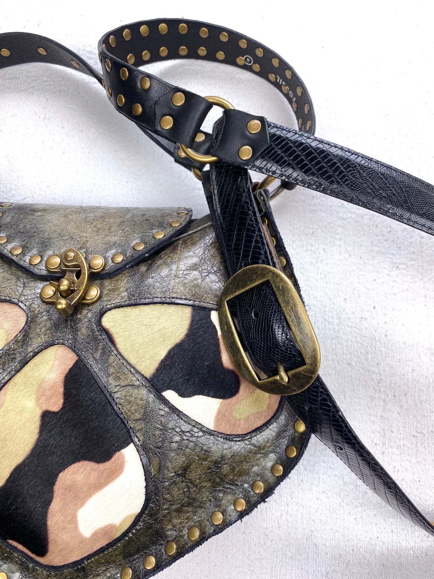 Vintage Olive Crossbody with Camouflage Windows