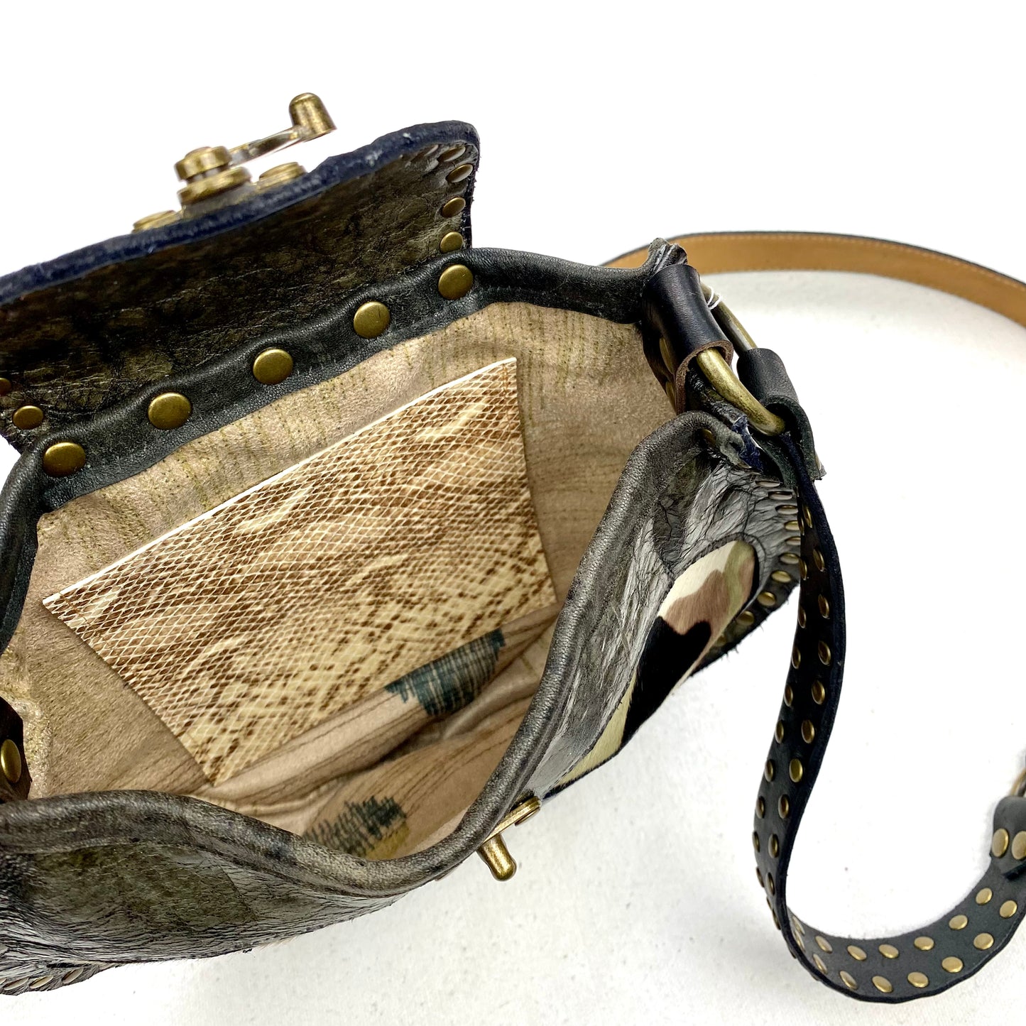 Vintage Olive Crossbody with Camouflage Windows