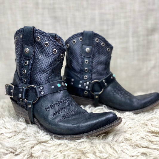 Black Leather & Turquoise Boot Straps