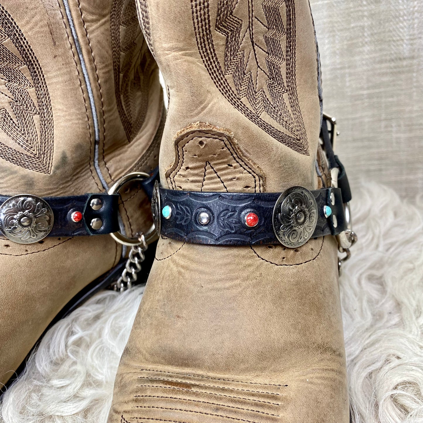 Stamped Boot Straps with Stones