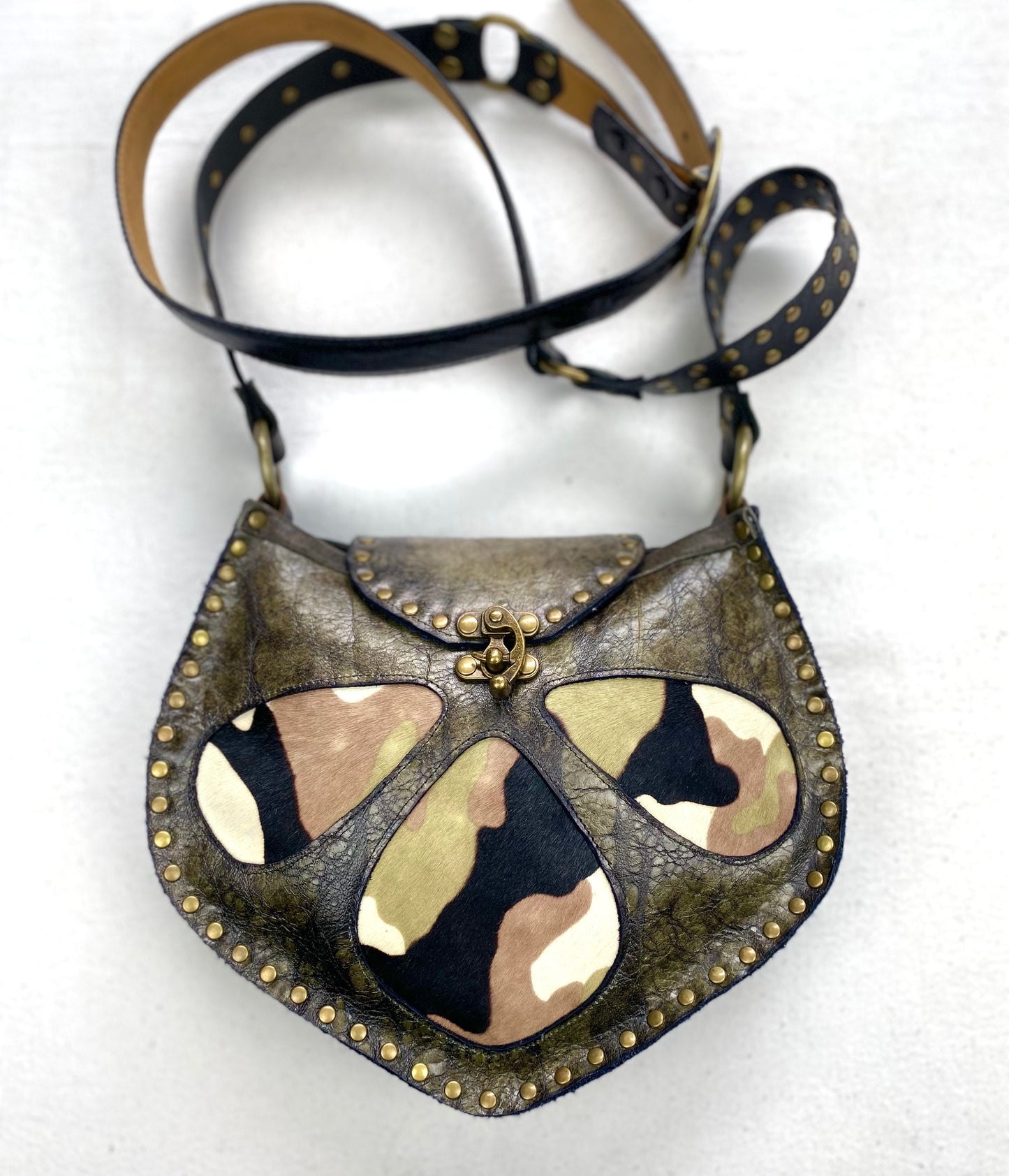 Vintage Olive Crossbody with Camouflage Windows