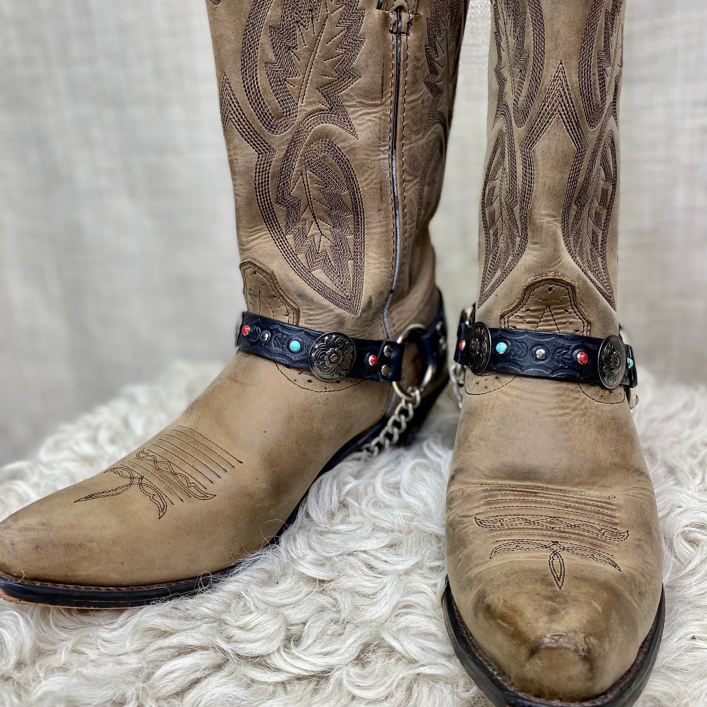 Stamped Boot Straps with Stones