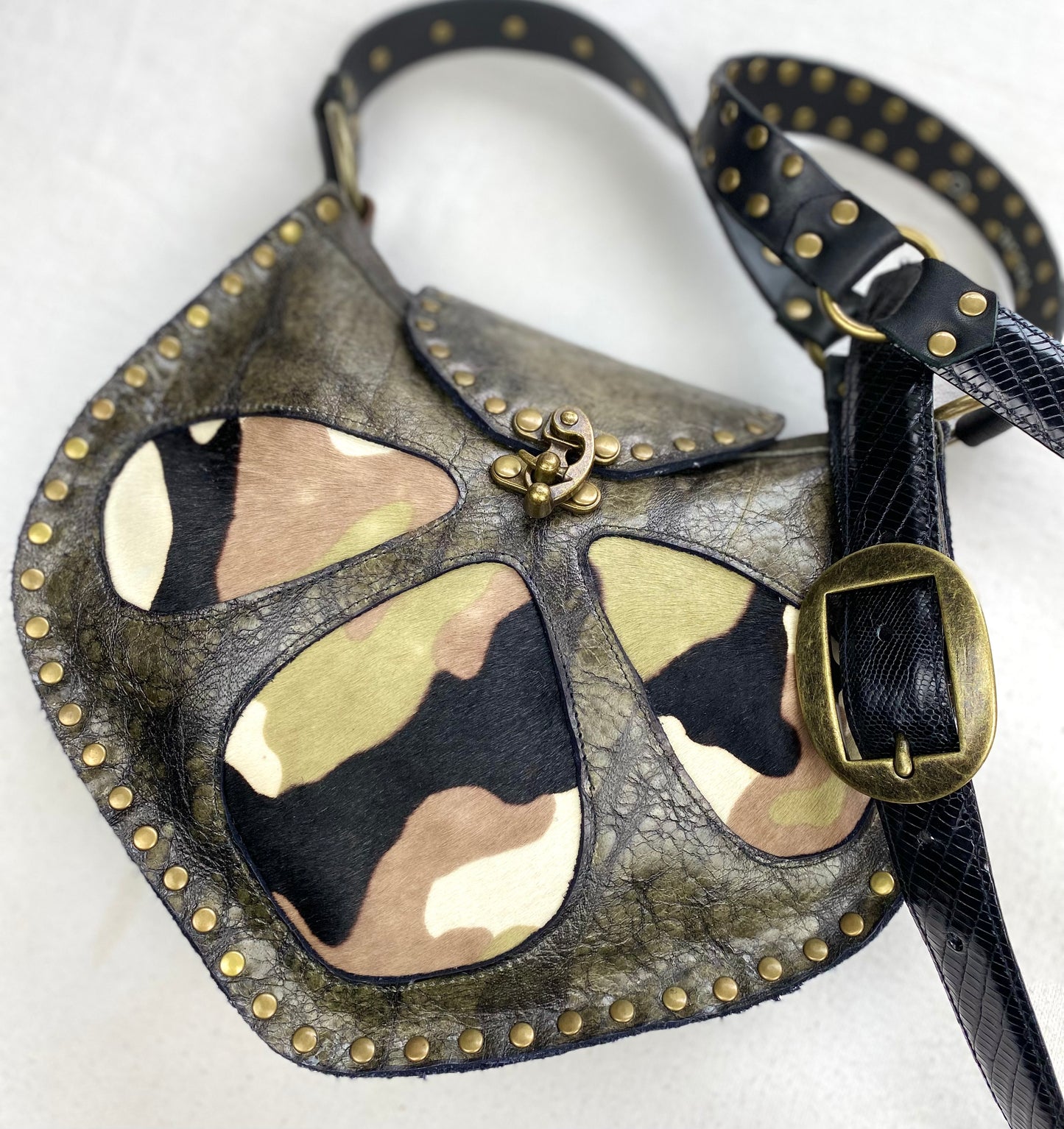 Vintage Olive Crossbody with Camouflage Windows