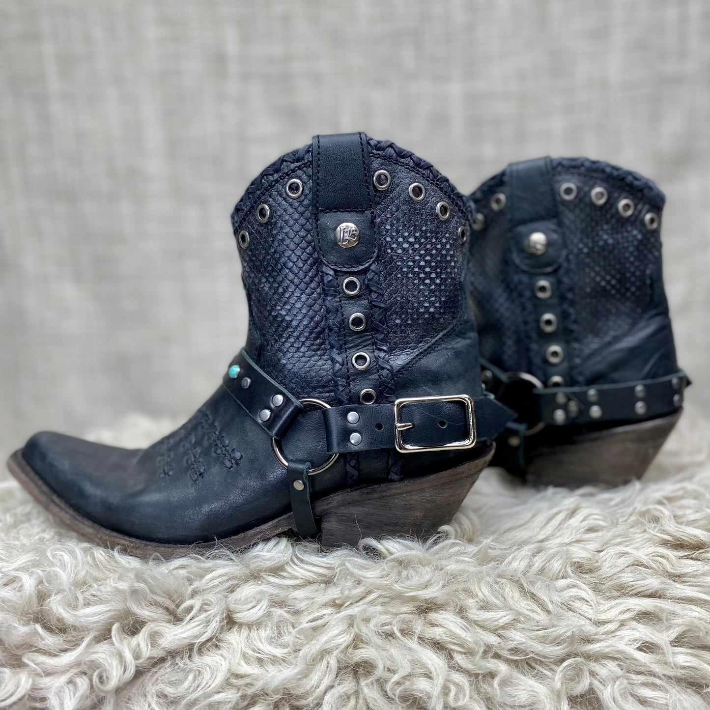 Black Leather & Turquoise Boot Straps