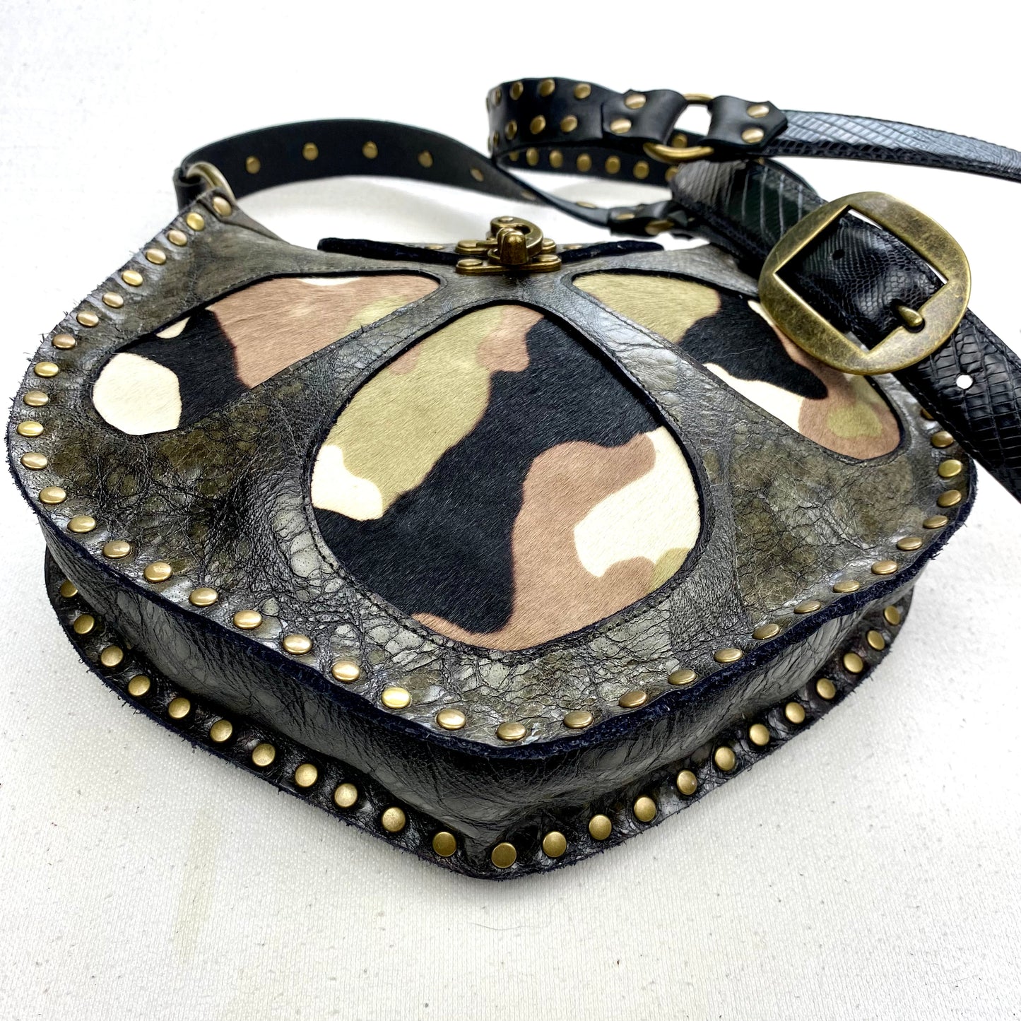 Vintage Olive Crossbody with Camouflage Windows