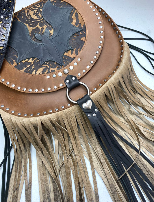 SALE 25% OFF Brown Fringed Bat Bag with Black Accents