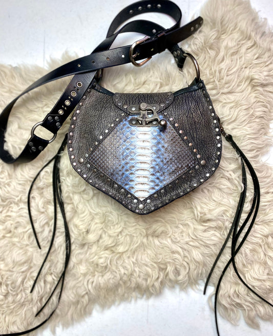 SALE 25% OFF Grey with Blue Snakeskin Crossbody Bag