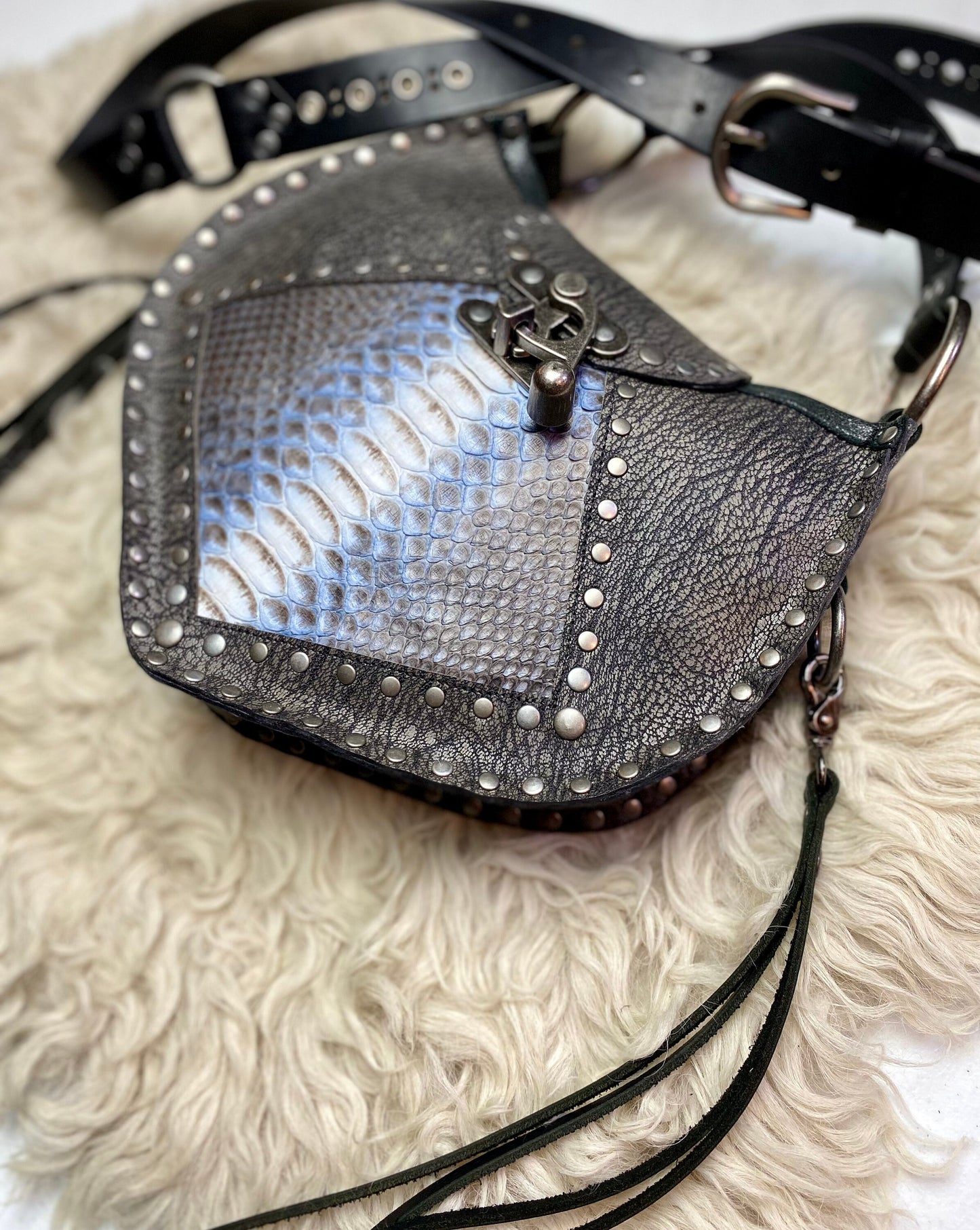 SALE 25% OFF Grey with Blue Snakeskin Crossbody Bag