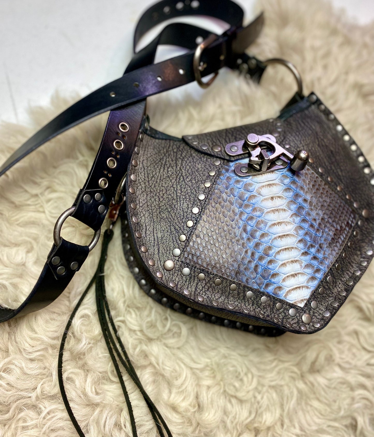 SALE 25% OFF Grey with Blue Snakeskin Crossbody Bag