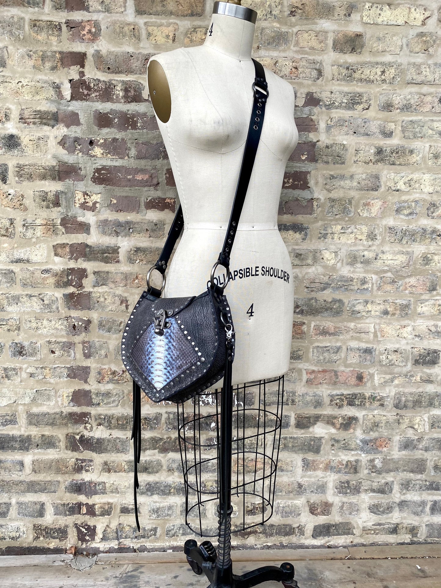 SALE 25% OFF Grey with Blue Snakeskin Crossbody Bag