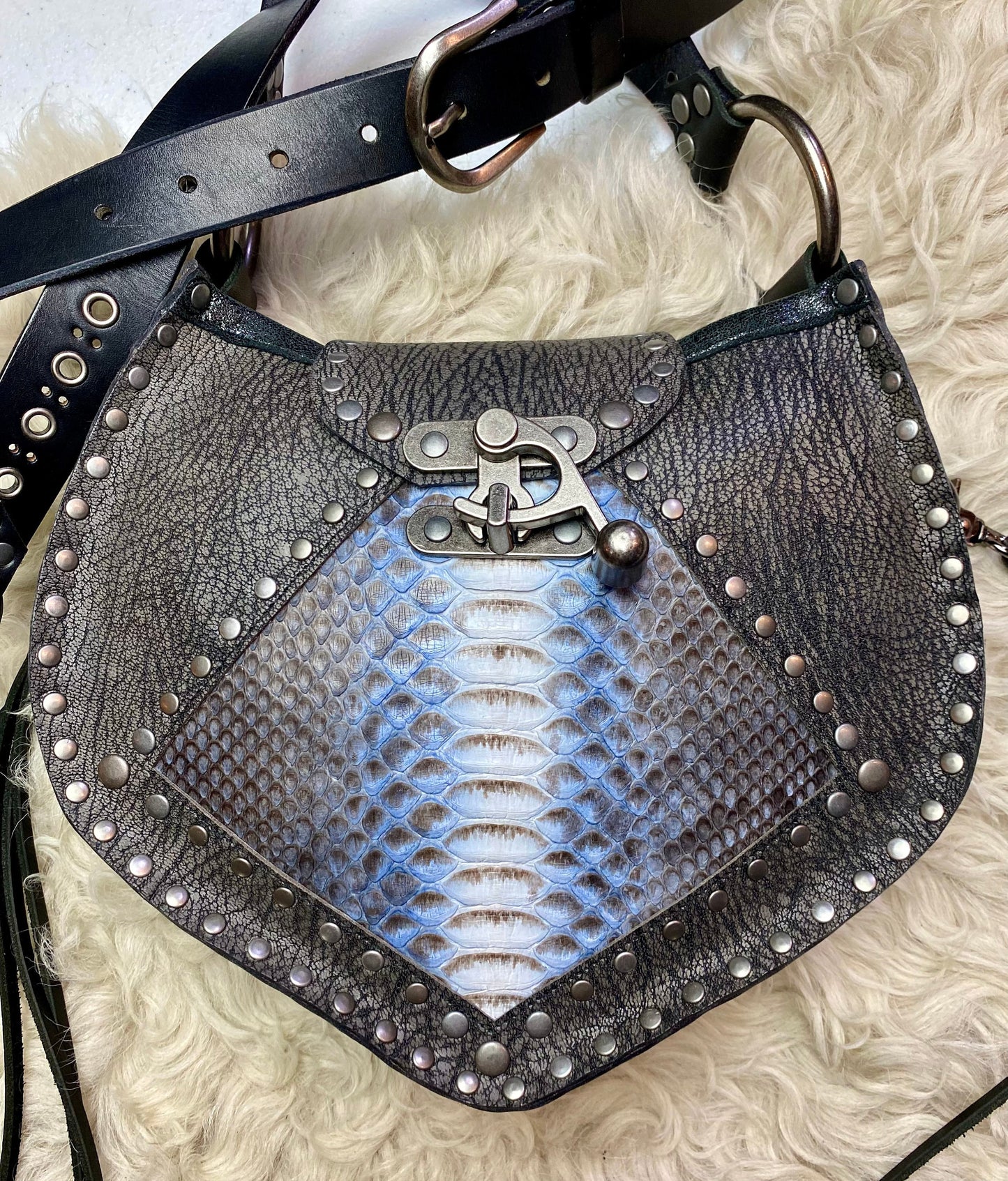 SALE 25% OFF Grey with Blue Snakeskin Crossbody Bag