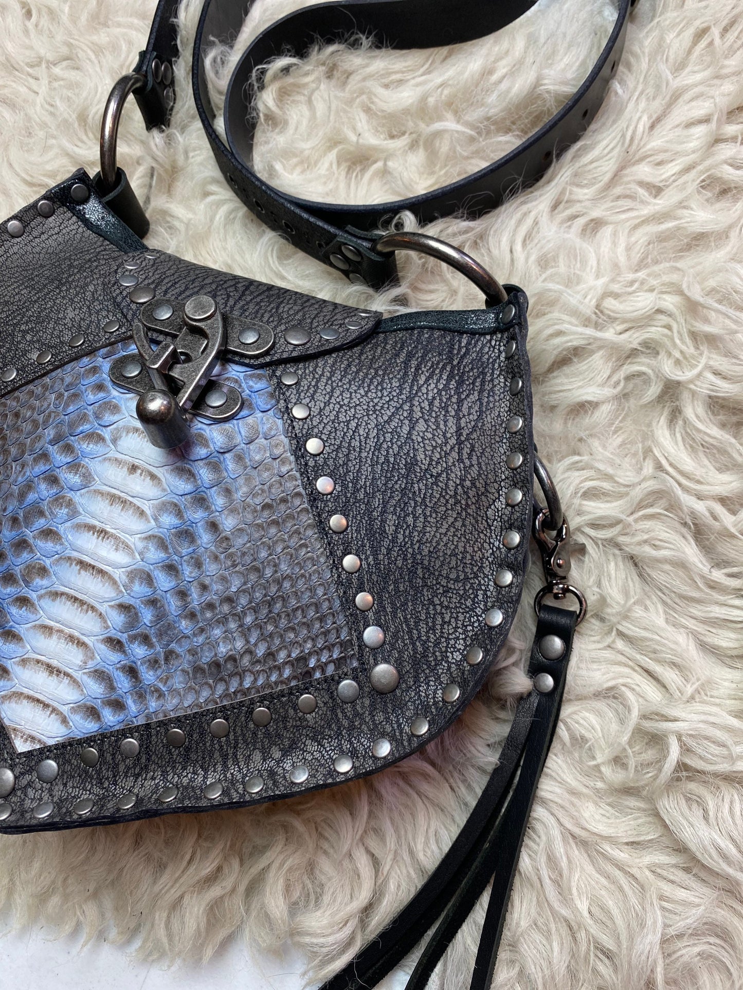 SALE 25% OFF Grey with Blue Snakeskin Crossbody Bag